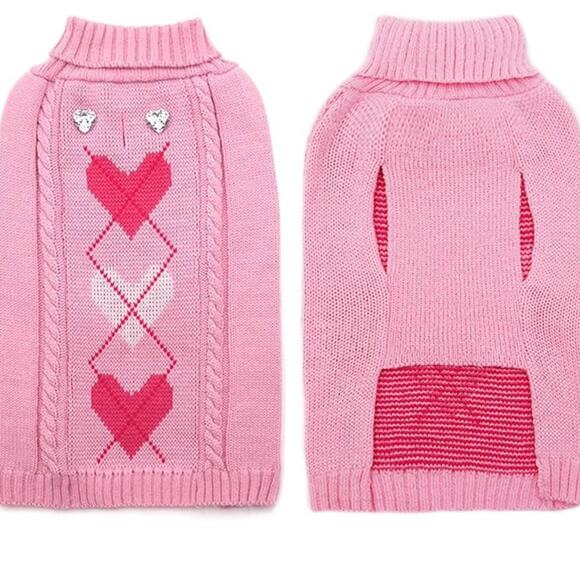 Pink Heart Pattern Dog Sweater Size XL NWT Knit - Picture 1 of 9